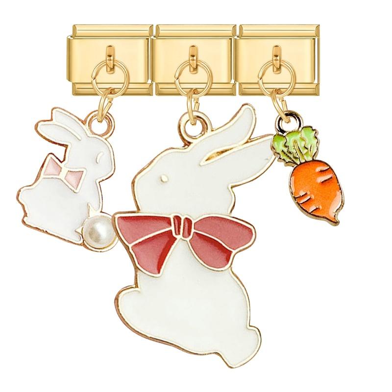 3PCS Brilliant Butterfly Dog Rabbit Shell Tulip Moon Y2K Pendant Charm Links Fit 9mm Stainless Steel Bracelet DIY Making Gift