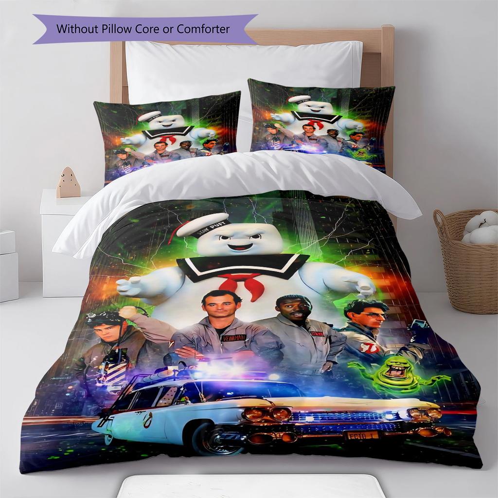 Ghostbusters Pattern Bedding Quilt Set Quilt Cover Pillowcase Home Decoration Gift (1 * Duvet Cover + 2 * Pillowcase, Without Core)