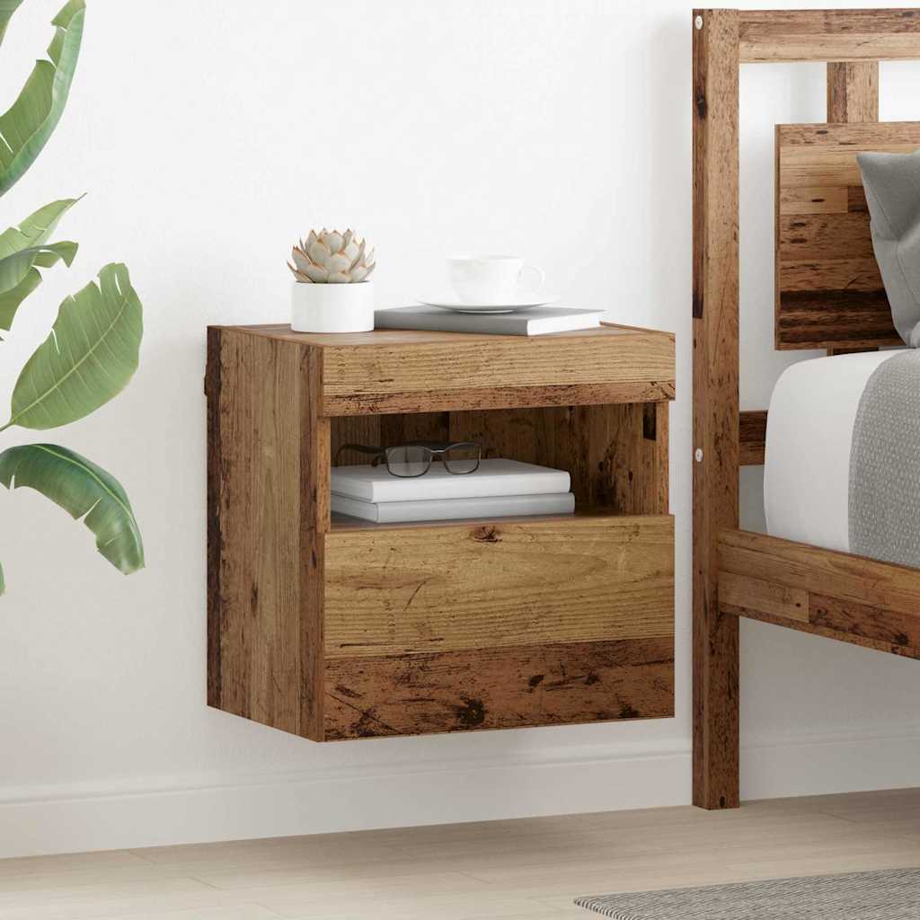 Wall Mounted TV Cabinet with LED Lighting Reclaimed Wood Look 40 x 30 x 40 cm Particleboard