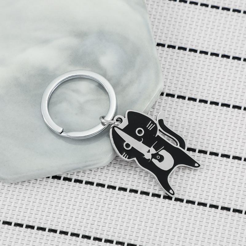 Steel Key Pendant Backpack Car Key Ring Black Small Knife Cat Hanging Jewelry Decoration Cute Cat Funny Y2K Keychain  Handmade