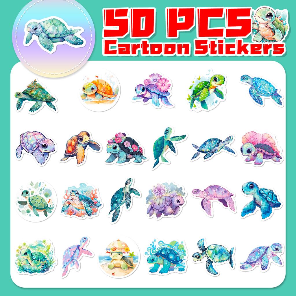 10/25/50pcs Sea Turtle Cartoon Graffiti Stickers for DIY Scrapbook Stationery Water Bottle Phone Laptop Guitar Decal
