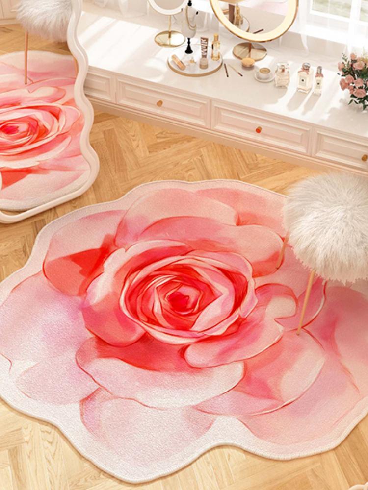 Französische Stil Wohnzimmer Dekoration Blumen Teppich Leichter Luxus Spiegel Bodenmatte Mädchenhafter Teppich für Schlafzimmer Zuhause Unregelmäßige Form Teppich