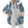Jaqueta Feminina da Moda em Pelúcia Patchwork com Bolso com Zíper, Capuz e Manga Comprida Solta e Quente