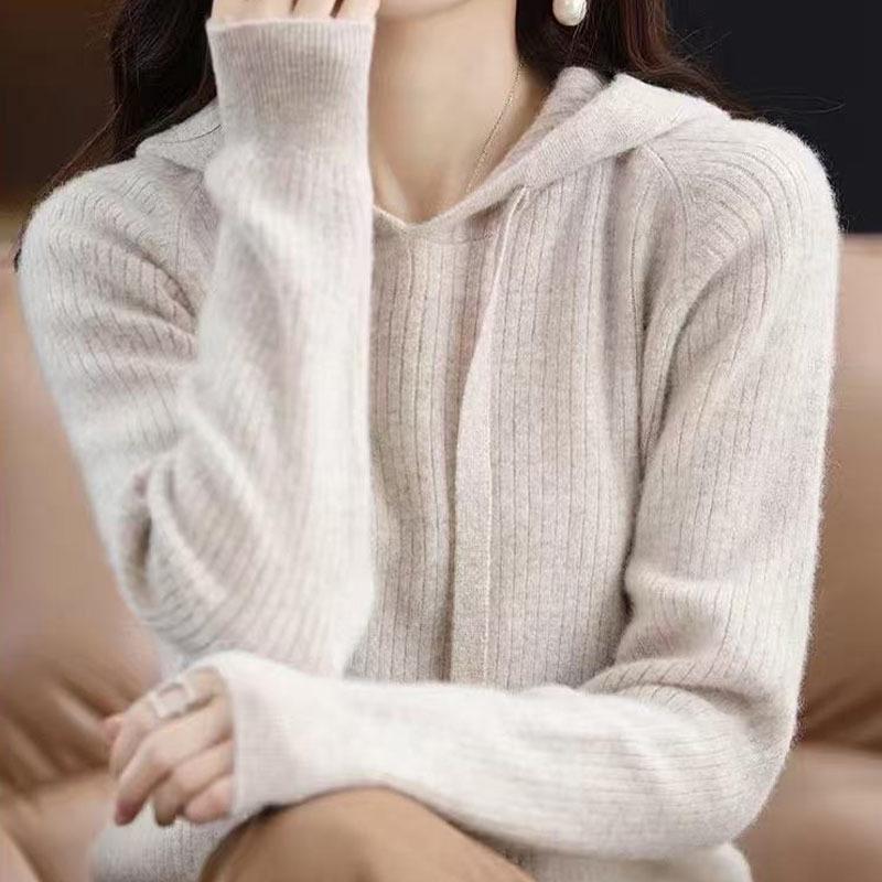 

2025 Autumn/Winter Hooded Knit Wool Cardigan - Machine Washable, Warm, Loose, Slimming, Casual Outerwear Large верблюд/бежевый