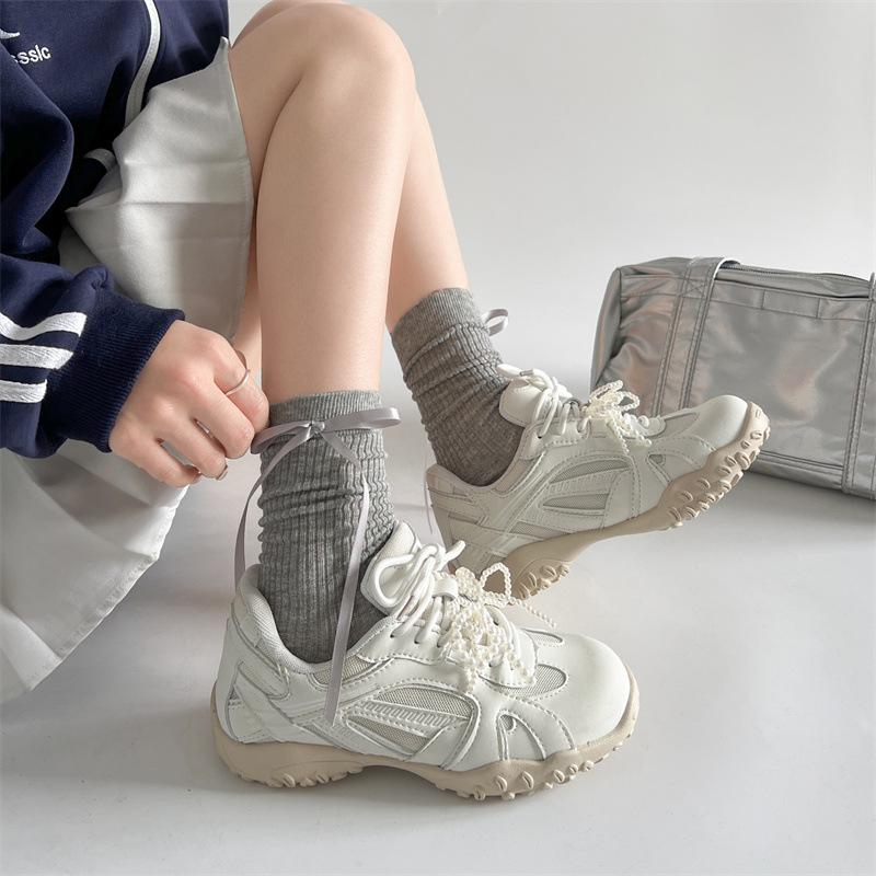 Pantofi platformă retro versatili cu perle, pantofi tip „dad” pentru femei, noi 2025 primăvară-toamnă, ușori, cu înălțime crescută, pantofi sport de antrenament germani