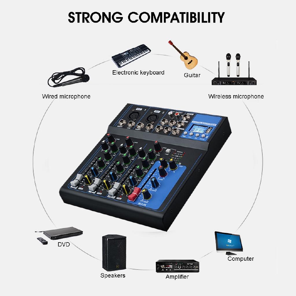 4 Channel Bluetooth DJ Mic Audio Mixer Contrl LED Digital Display Music Stream