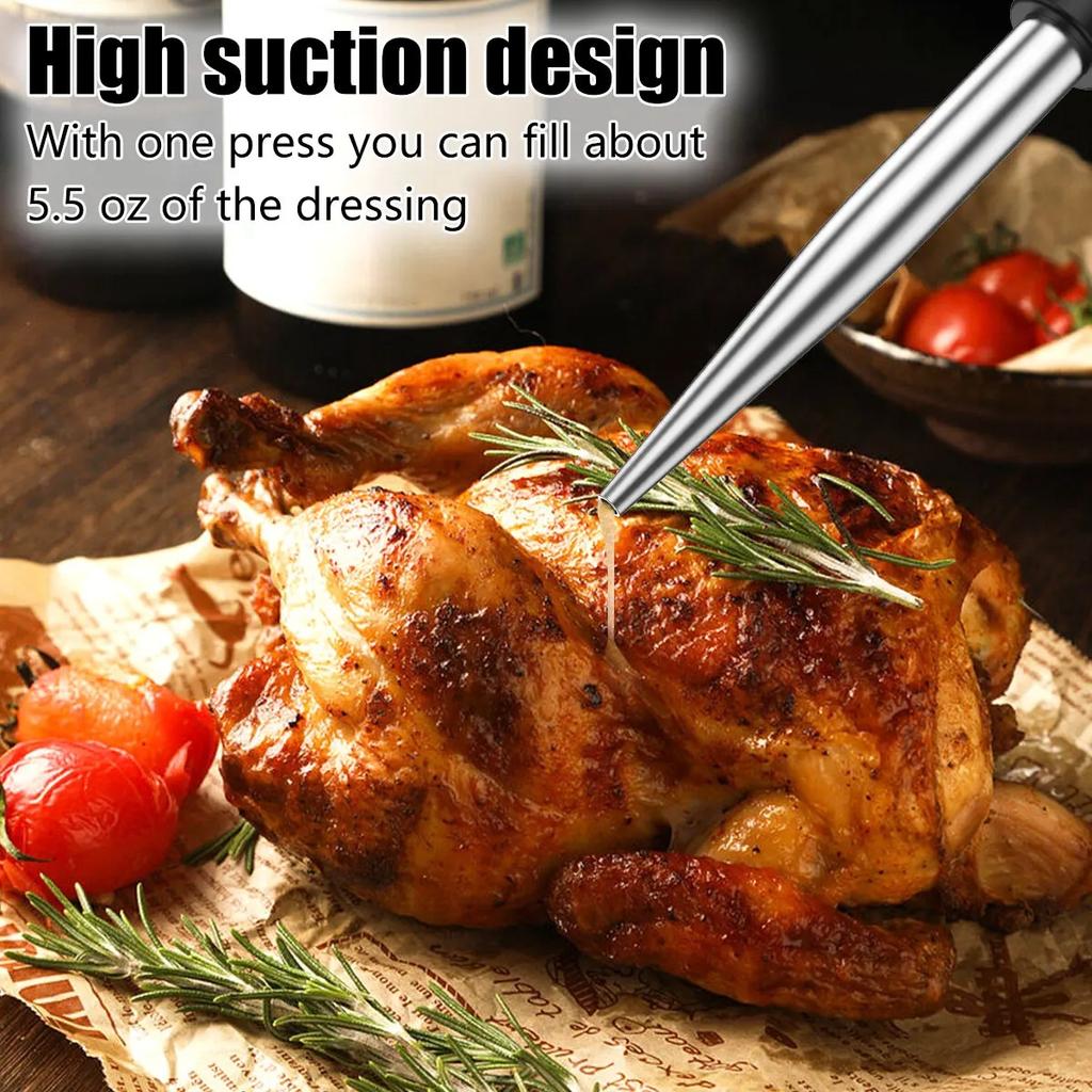 Turkey Baster Set of 4 Stainless Steel Turkey Baster Syringe Meat Marinade Injector Needle with 2 Needles Silicone Bulb and