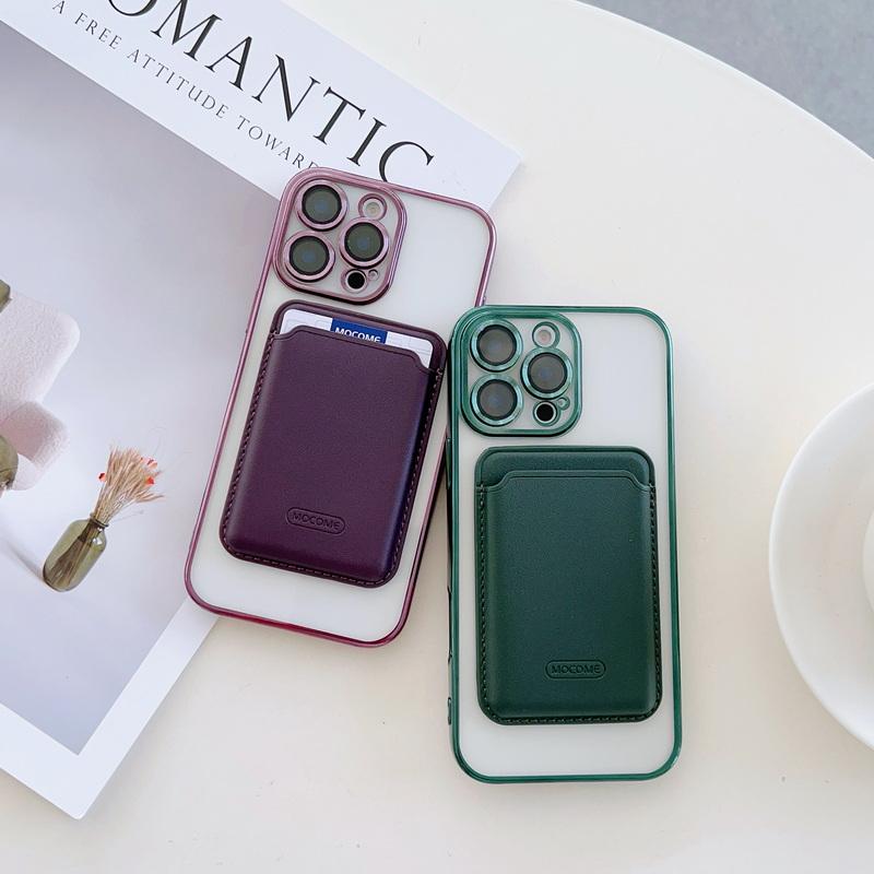 With Leather Card Slot Clear Magnetic Case For iPhone 16E 16 Pro Max 15 14 13 12 11 Lens Film Protection TPU Soft Shockproof for Magsafe Phone Cover