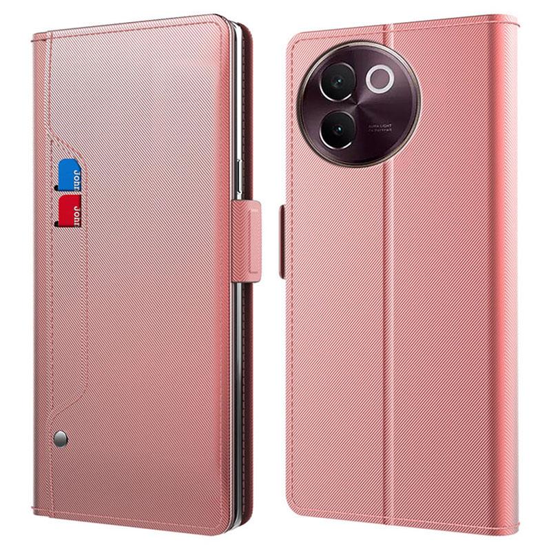 

For vivo V30e 5G Case PU Leather Folio Flip Phone Cover with Mirror Rose Gold