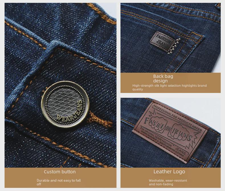 Men's Mid-High Waist Slim Straight Stretch Jeans