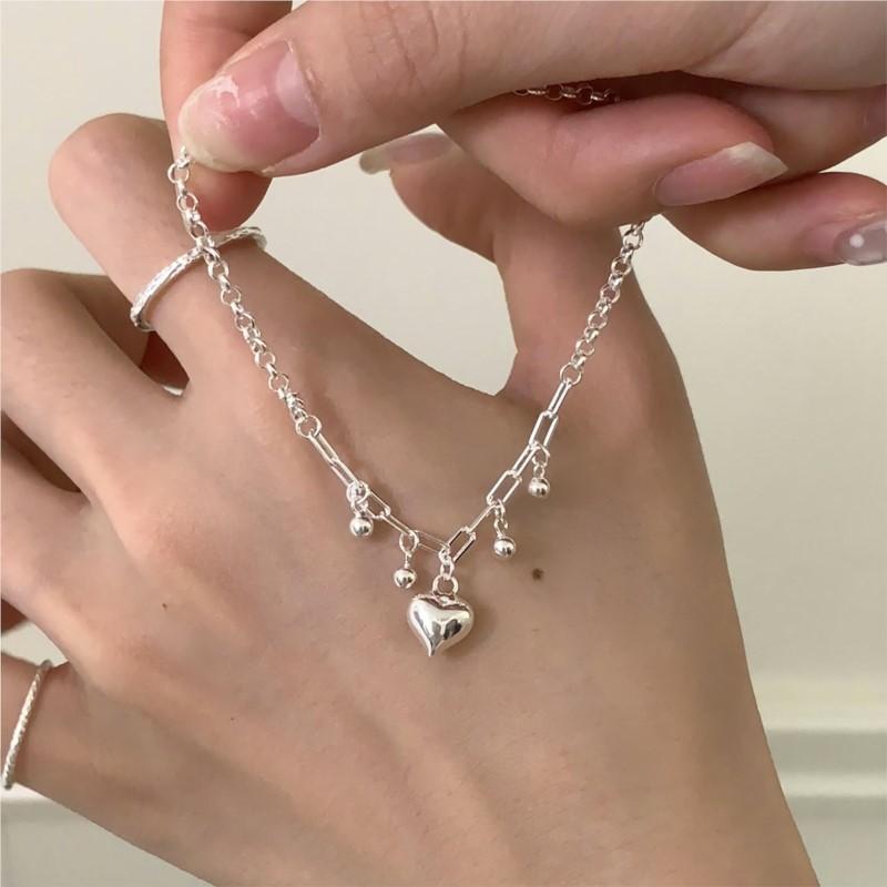 PANJBJ 925 Sterling Silver Bracelet for Women Love Heart Pendant Tassel Sweet Romantic Classic Office Jewelry Gift Dropship