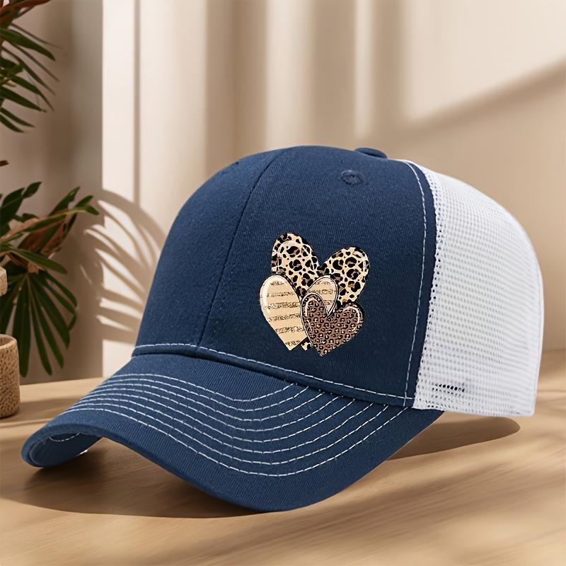 Modische Leopard-Herz-Muster-Baseballkappe Modische atmungsaktive Netzkappe Lässig Für den täglichen Sport Outdoor-Hut