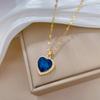 Women's 316L Stainless Steel Heart-Shaped Pendant Necklace with Big Blue Zircon Fashion Clavicle Chain Zircon Gift for Girls