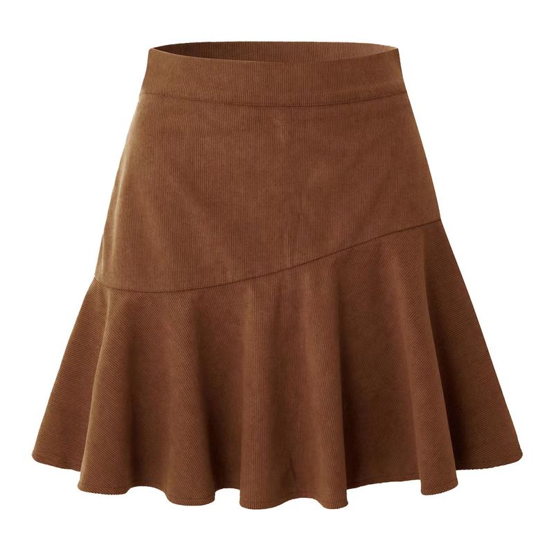 

Fashion Pure Color Corduroy High Waist Zip Skirt High Waisted Slim Fitting Skirt Brown XL