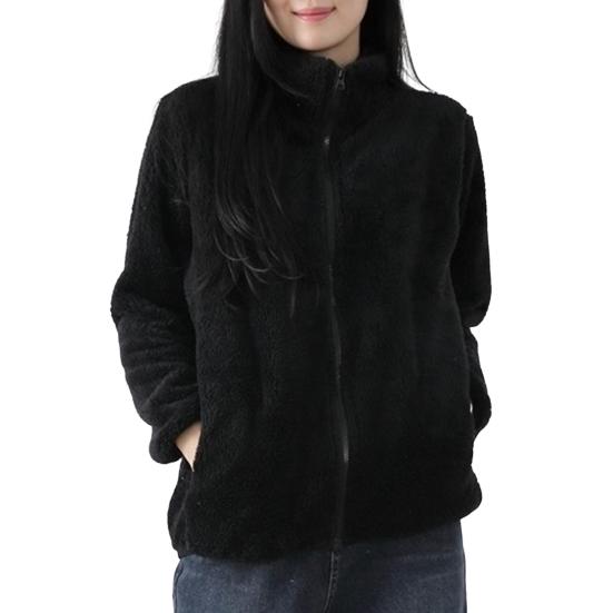 

Женское зимнее пальто из толстого плюша с воротником-стойкой, защита шеи, сохранение тепла L чёрный