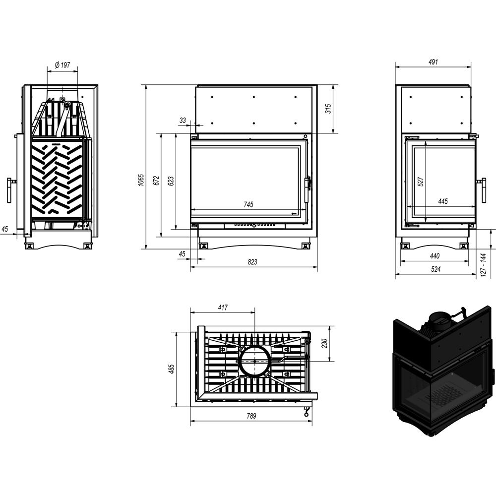 Cast iron fireplace KRATKI AMELIA DECO left 21 kW Ø 200