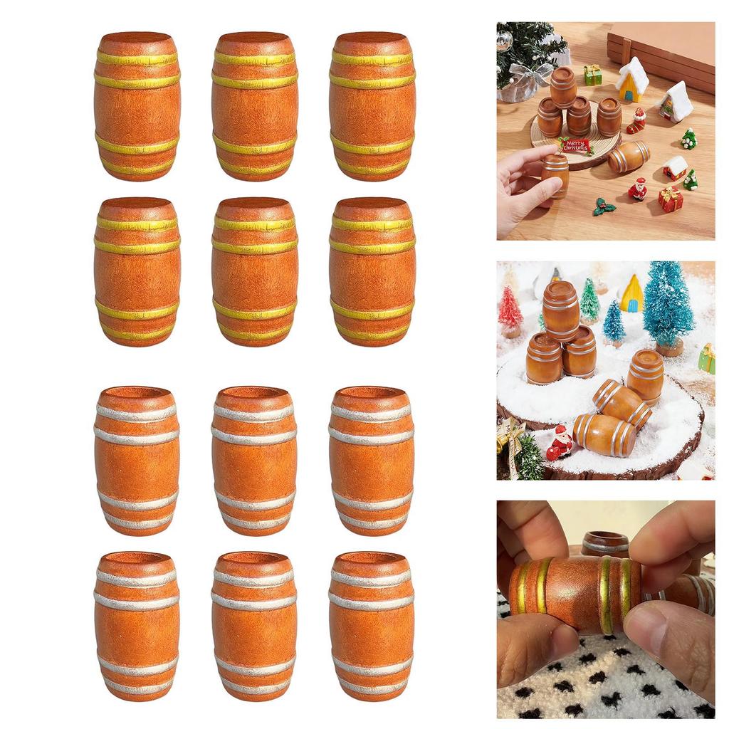 Pack of 6 Mini Beer Barrels for Dollhouses Decors and Beer Themed Scene Natural Wood