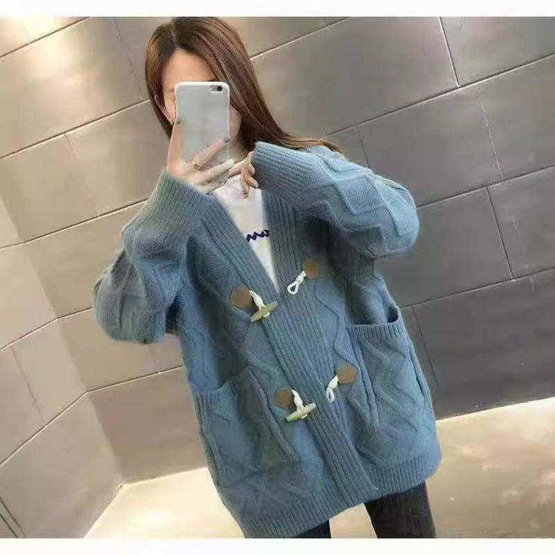 Autumn and winter new knitted cardigan jacket women's versatile loose lazy style casual medium and long sweater women