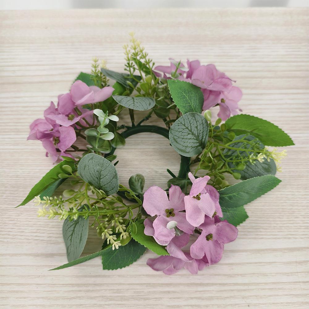 Hydrangea Eucalyptus Leaf Candlestick Small Wreath Simulation Green Plant Indoor Wedding Desktop Decoration Ornament