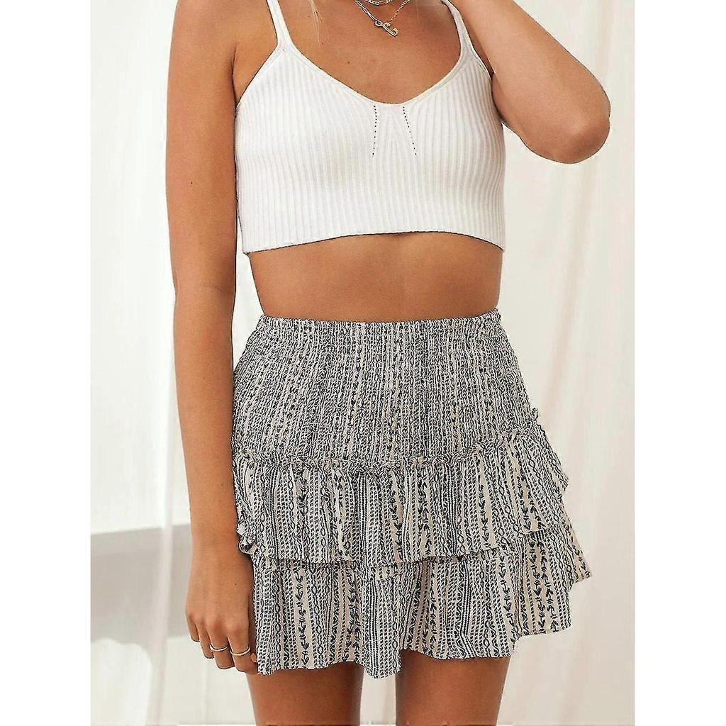 2023 Hot Selling Womens Sexy Skirt Pleated Ruffle Printed Fashion Vintage Skirt For Ladies Vestido De Mujer Medio