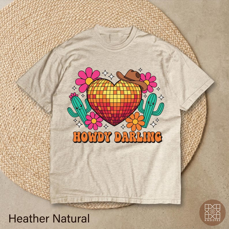Howdy Darling Shirt | Retro Western Disco Heart Tee | Vintage Cowgirl Cactus Sweatshirt | Country Music Festival Graphic Hoodie 100