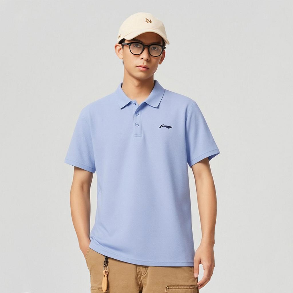 Li Ning Fashion Casual Breathable Short Sleeve Polo Shirt Men Tops Sky-Blue APLW511-5