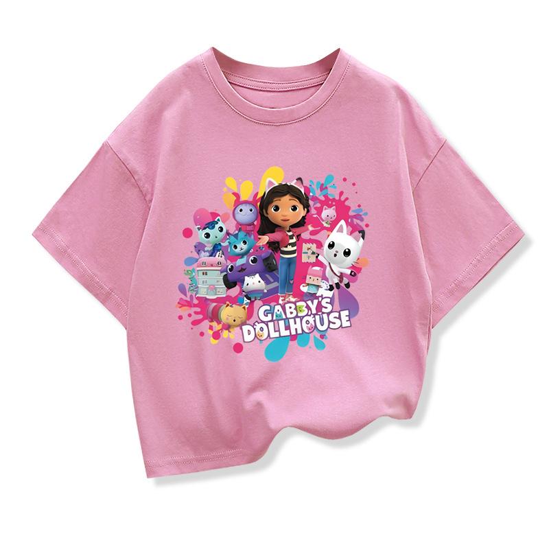 Summer Tee Girls Short Sleeve Tops Kawaii Gabbys Dollhouse T-shirt for Baby Girls Gabby Cats T Shirts Kids Children Clothing