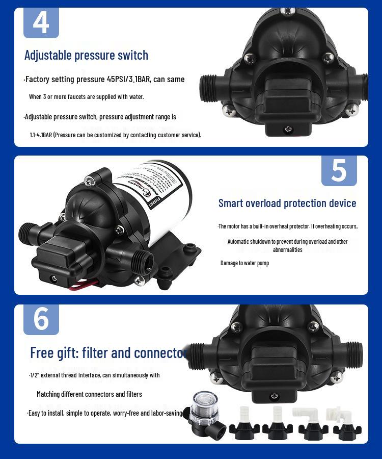33 Small Electric RV/Yacht Diaphragm Water Pump, Boosted Self-Priming System with Pressurizing Tank and Stabilized Supply