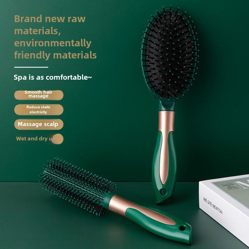 Dark Green Elastic Airbag Massage Comb: Negative Ion Straight & Curly Hair Beauty Tool for Women & Students