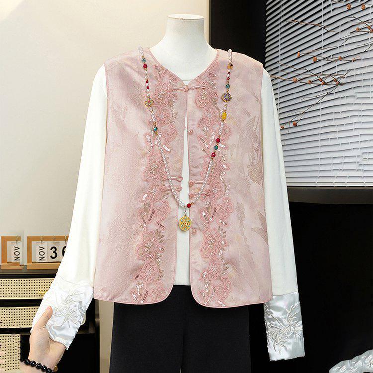Women s Spring Chinese Style Vest – High-End Tang Suit Shoulder Cape L розовый