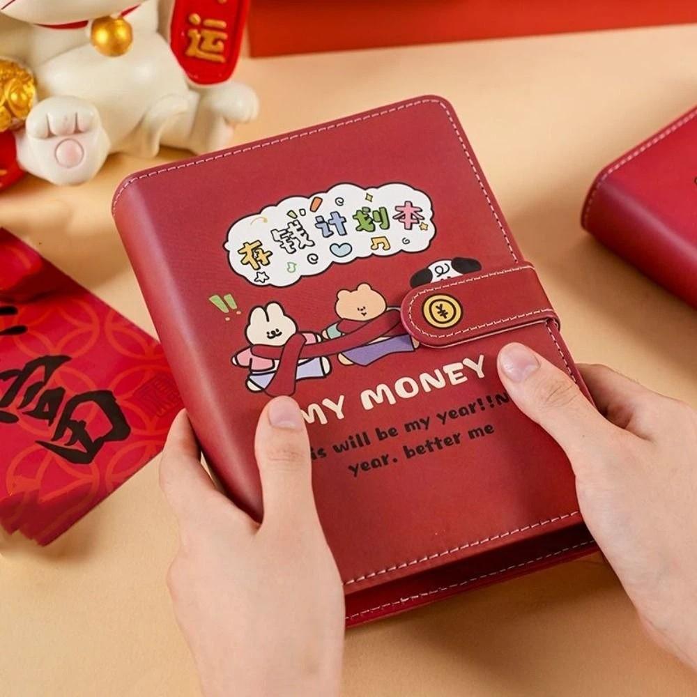 PU Leather Money Saving Challenge Book Cartoon Cash Budget Notebook for Budgeting Planner