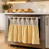 Kitchen Oven Handle Cover Farmhouse Stove Skirt, Plaid Crochet Lace Curtain, Linen Decor Skirt Curtain with Ties for Cottage Rustic Cabinet Decoration