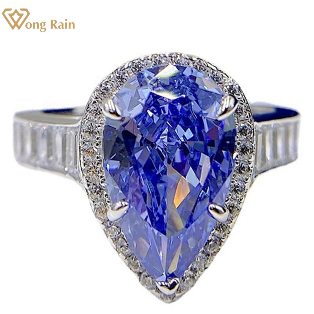 

Wong Rain винтажное стерлинговое серебро 925 пробы грушевидной огранки 8*13 мм AAAAA цирконы драгоценный камень свадебное обручальное кольцо для женщин ювелирные изделия US 5 синий