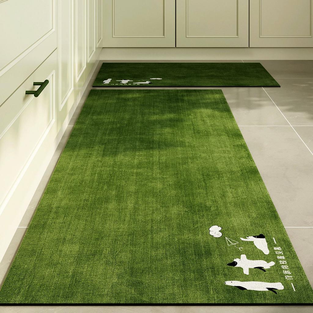 Green Grass Pattern Runner Rug Durable Cute Sheep Zebra Animal Design Non Slip Washable Carpet for Kitchen Corridor Home Decor