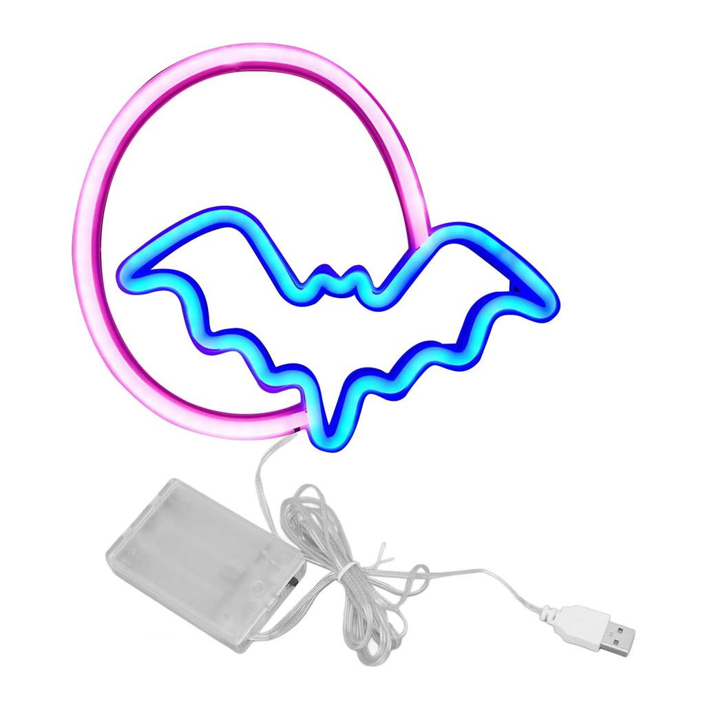 Halloween Neon Sign, Moon and Bat LED Neon Lights, USBPowered Halloween Decoration Neon Lights, Halloween Wall Decor for Halloween, Bar, Party,