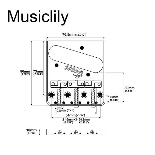 Wilkinson WTB Telecaster Bridge with String Length Compensation, 3-Way Brass Saddles, for TL-Type Electric Guitars, Chrome