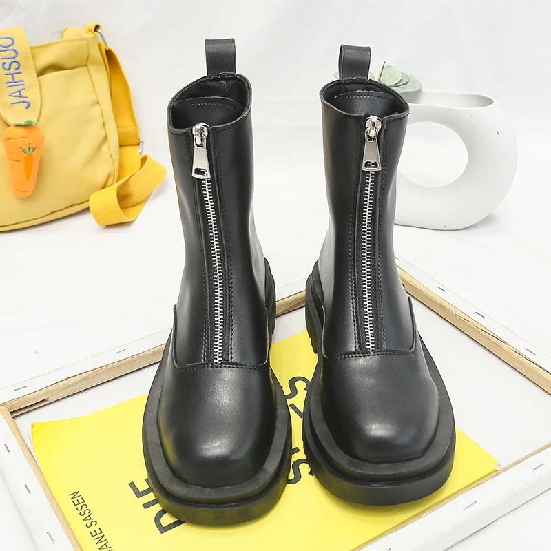 Moda 2024 Gorąca sprzedaż Damskie buty Zamek błyskawiczny z przodu Moda Okrągły nosek Nowoczesne buty Damskie Wysokiej jakości Plus Size Solidne botki Zapatos