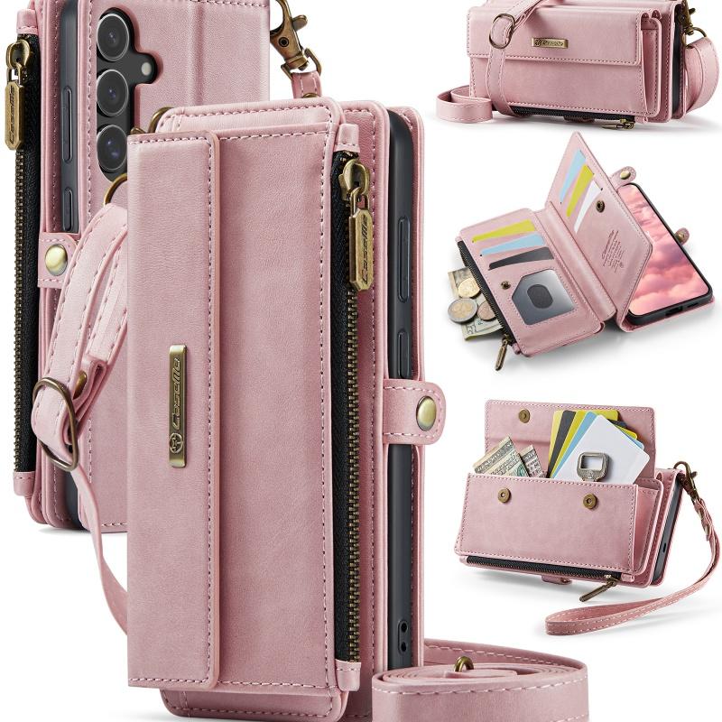 Long Lanyard Flip Leather Phone Case for Samsung Galaxy S26 Ultra S25 FE S24 Plus S23 S22 S21 A57 A17 A16 A56 A15 A55 A14 A54 Zipper Wallet Card Cover
