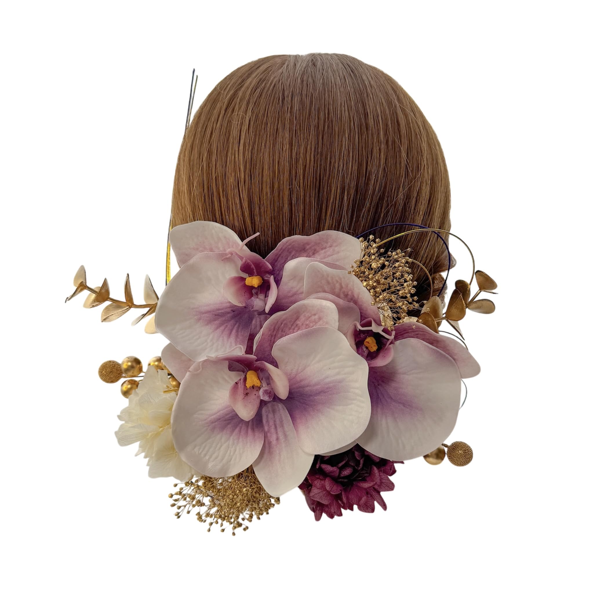 

Purple Phalaenopsis Orchid Hair Dried Mizuhiki and Gold Perfect for and with Furisode and Hakama Ornament, Flowers, Leaf, Coming-of-Age Ceremonies,
