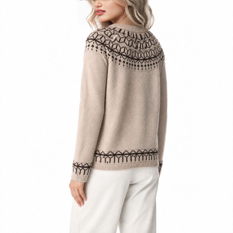 Women S Round Neck Geometric Jacquard Knit Sweater Loose Casual Raglan Sleeve Pullover