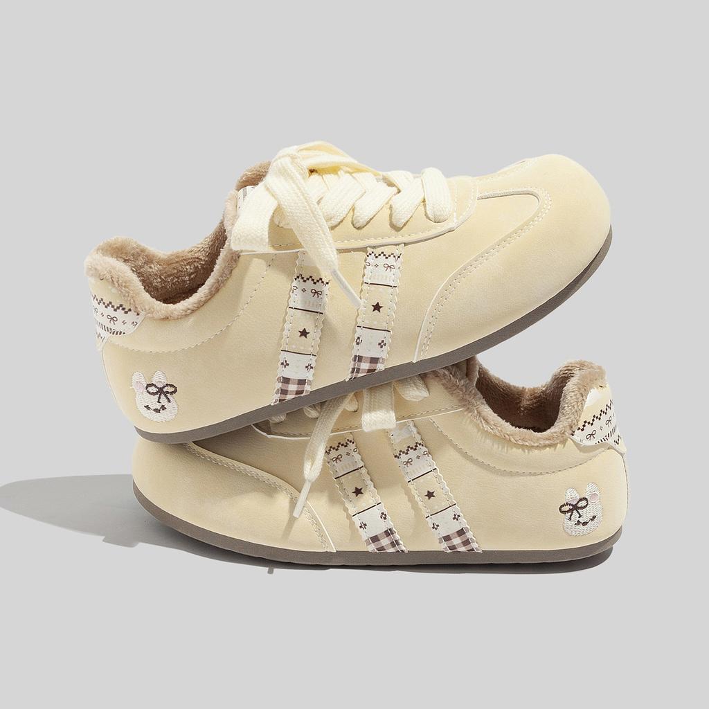 Fleece-lined Warm White Sneakers Versatile Soft-soled Casual German Training Shoes Canvas Shoes Thickened Cotton-padded Shoes
