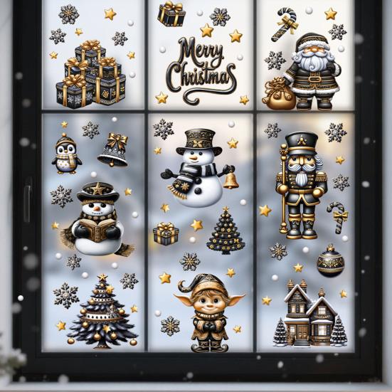 Yousheng 9 Sheets/Set Christmas Window Cling Removable Waterproof PVC Winter Merry Christmas Static Glass Sticker Holiday Party Decoration Decal