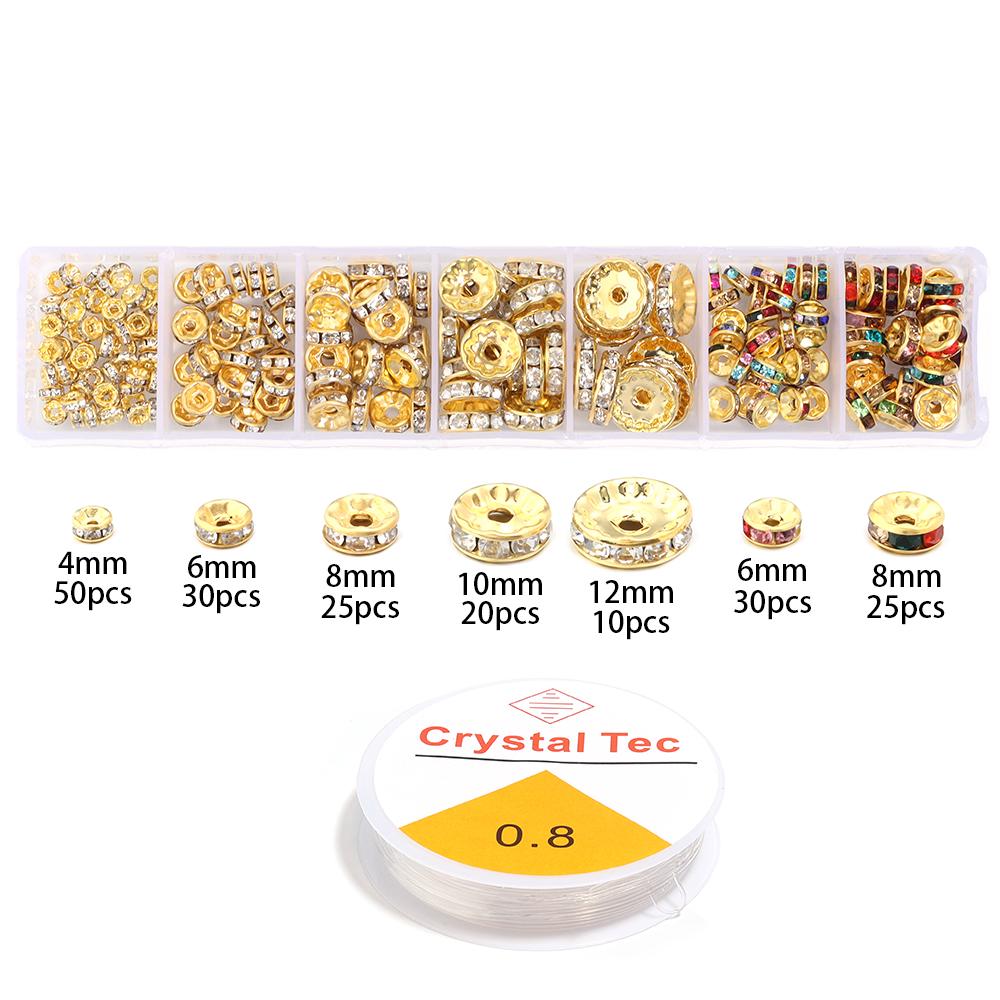 

1Box Copper Charms Drill Ring Rondelle Rhinestone Loose Spacer Beads With Elastic Thread Set For DIY Jewelry Making Accessories золотой