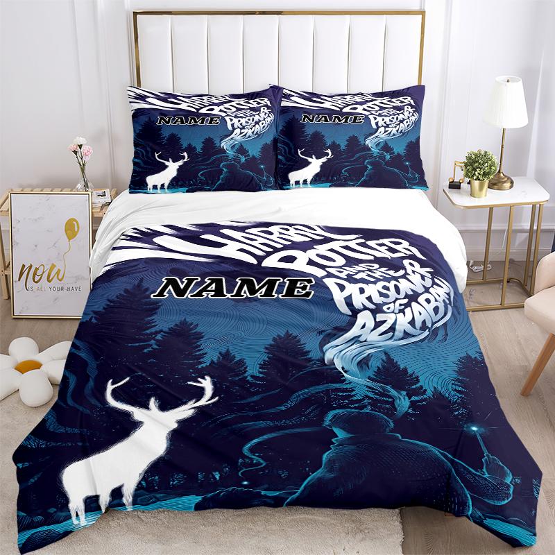 Custom Name Cartoon Harryl Bedding 3 Piece Set HD Print Duvet Cover Pillowcases for Teens Adult Bedroom Decoration