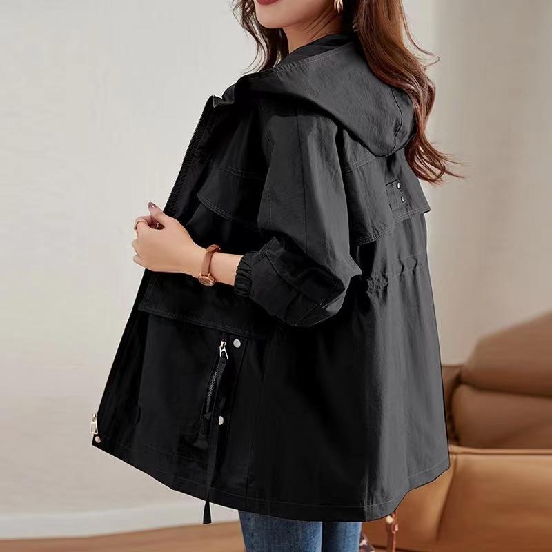 Große Größen Damen Frühling Mittellange Windjacke im Westernstil Damen Frühlings- und Herbstmodelle