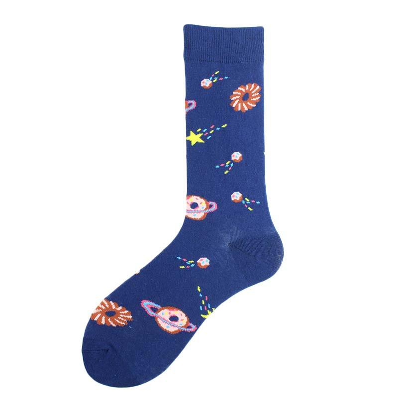 Happy Funny Unisex Painting UFO Astronaut Outer Space Rocket Men Crew Socks Male Boys Streetwear Cotton Causal Skateboard Sox
