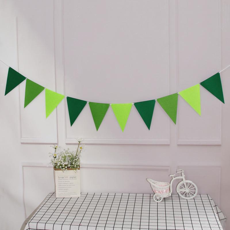 Forest Style Felt Triangle Party Flags In Brown, Blue, and Green