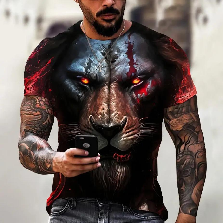 

Tiger Print T-Shirt 3D Animal Men s Shirts Summer Short Sleeved Male Pullover Oversized T-shirts Casual Tops Tees Men Clothing Shirt S