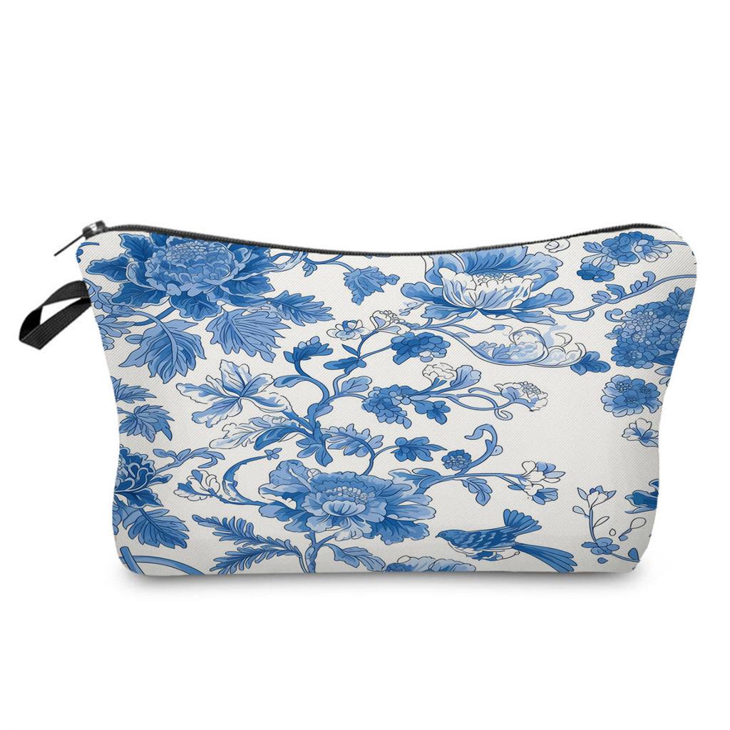 Women Blue and White Porcelain Print Cosmetic Bag Toiletries Organize Travel Storage Case 6358