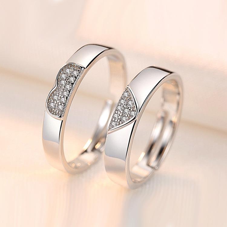 2pcs Couple 925 Sterling Silver Rings Sparkly Zircon for Women and Men Superior Luxury Wedding Jewelry Anniversary Gift